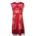 Free People Linvilla Red Bandana Button Knot Tie Front Midi Cap Sleeve Dress Photo 6