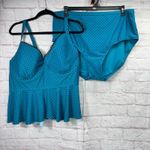 Terra & Sky  Plus Size Blue Polka Dot Peplum Swimsuit 3X Photo 2