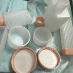 Vintage 60's Celebrity Satin Floral Retro Weekend Toiletry Travel Kit with Jars Blue Photo 4