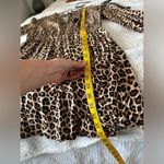 ee:some Eesome Women's S Long Sleeve Smocked Waist Mini Dress Tan Cheetah Print Tie Neck Photo 10