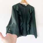 Whistles Poppy Frill Front Blouse in Dark Green Size 8 Photo 3
