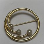 Monet Signed Gold Tone Brooch Pin - Swirled Circle With Faux Pearls Design Photo 1