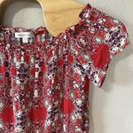 Amour Vert Size Large Red Purple Print Silk Off The Shoulder Short Sleeve Blouse Photo 1