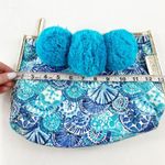 Lilly Pulitzer Oasis Pom Pom Seashell Printed Bag Clutch Turquoise Blue Photo 8