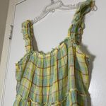 Anthropologie  Yellow plaid flannel cotton mini tank dress size large Photo 2