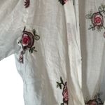 Mishca White Floral Long Sleeve Linen Opened Front Tie Knot Blouse Women Size L Photo 4