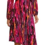 London Times  Twisted Front 3/4 Sleeve A-Line Dress Berry Multi Print Size 16 Photo 0