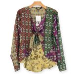 ZARA Boho Patchwork Sheer Pheasant Blouse Size L NEW Photo 1