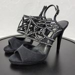 Caparros  Poet Womens Sandals Size 7.5 Black Glimmer Slingback Strappy Heels Photo 7