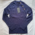 Deeluxe Women Navy Fausta Pullover Ribbed Raglan Long Sleeve Button Sweater XL Blue Photo 9