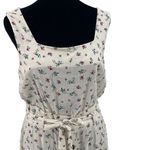 Monteau  Womens Floral Square Neck‎ Paperbag Linen Blend Dress Cream Large NWT Photo 1