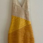 Bebe  Cream and Yellow Ruched Halter Bodycon Dress Photo 0