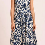 Magaschoni Tiered Linen Midi V-Neck Dress - Blue And White Floral Sz 6 Photo 0