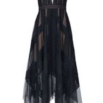 BCBGMAXAZRIA NWT BCBG MaxAzria Andi in Black Nude Lace Handkerchief Hem Sheer Dress 8 Photo 0