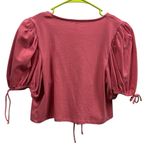Free People  Pink Kitty Tee Cropped Puff Short Sleeve Tie Front Top Womens Small Photo 8