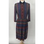 Vintage 70s Shirt Dress Midi Geometric Print Velvet Collar Fit & Flare Womens 10 Red Photo 1