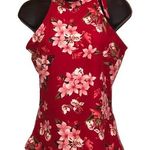 Hot Kiss  Red Floral Tie Neck Tank Top Photo 0