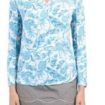 Ladies IBKUL Pineapple Turquoise Long Sleeve Mock Golf Tennis Shirt Photo 1