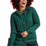 Talbots  ladies cable knit winter green zip up sweater size small cozy cute Photo 0