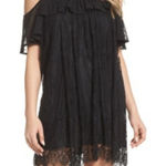 Foxiedox Anthropologie  Dress Women Small Black‎ Babette Lace Cold Shoulder Mini Photo 0