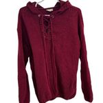 Entro  burgundy 1/4 lace up hooded sweater M casual knit tie school Photo 0