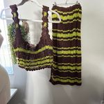 Free People NEW  Donni Sweater Set Natural Brown Green Size Small Y2K Retro Boho Photo 3