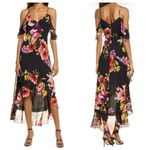 Lulus Womens Dark Floral Whimsigoth Midi Dress Large Fairy Grunge High Low Holiday Photo 1