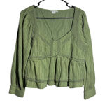 American Eagle Green Textured Peasant Blouse Lace Trim Ruffle Square Neck M Size undefined Photo 0