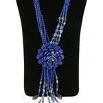 Joan Rivers New Starlet Style Beaded Flower Cluster Fringe Lapis Blue Necklace Photo 0