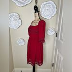 Umgee  Red Crocheted Lace Bell Sleeve Flowy Dress Size Medium Photo 11