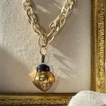 Handmade Artisan Matte Gold Necklace with Gold Vintage Ornament Pendant Photo 1