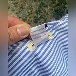Main Strip ruffle cold shoulder blue pinstriped blouse, size large Photo 4