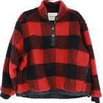 American Eagle Sherpa Buffalo Plaid Popover Jacket Red Black Size Small NWT Photo 0