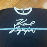 Karl Lagerfeld Signature Logo Striped Pullover Long Sleeve Cotton Sweater Sz L Photo 3