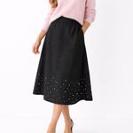 NWT Joh. Willis Black Textured A line Midi Skirt Pearl & Rhinestones Sz L 💚🎀 Size L Photo 1