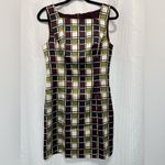BCBGMAXAZRIA  Plaid Midi Dress in Black, White, and Olive Photo 2