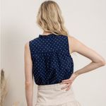 NIB MINE navy and white swiss dot embroidered tank top 100% cotton ruffle neck S Photo 2