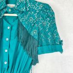Lilia Smitty 80s Vintage Western Maxi Dress Size 3/4 Small Fringe Rodeo Lace Blue Photo 8