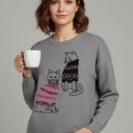 Beldini Double Knit Cat sweater from Beldinni Grey kitties graphic design Sz Large Photo 0