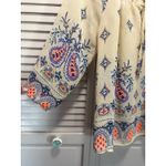 Timing Cream/Blue Paisley Chiffon Tie Neck Long Sleeve Size L Flowy Sheer Photo 3