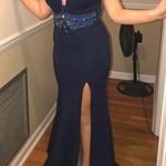 Rachel Allen Royal Blue Cross Back Prom Dress Photo 5