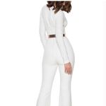 House Of CB  Catalin White Flared Jumpsuit Size XS Long Sleeve Bridal 70s Stretch Photo 12