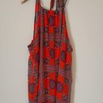 LULU’s Social Philosophy Coral Red Print Halter Tie Back Dress size Large Orange Photo 7