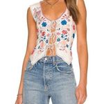Free People  In Bloom Embroidered Tie Front Sleeveless Top White Medium Photo 0