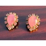 VTG Pink Cabochon Rhinestone Clip On Earrings Barbie Core Swiftie Glam Prom Photo 2