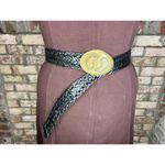 belt split leather black braided goldtone buckle stone western Photo 1