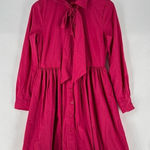NY&C Pink Cotton Blend Button Front Tie Neck Pleated Fit & Flare Shirt Dress Size XS Photo 0