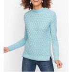 Talbots honeycomb high low mock neck sweater blue green size M Cotton Blend Photo 1