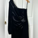 Chiara Boni  Black Velvet Agapios Floral One-Shoulder Long Sleeve Sheath Dress 14 Photo 2