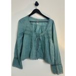 Free People Evermore Lace Inset Semisheer Cotton Top in Mineral Blue Size Small Photo 1